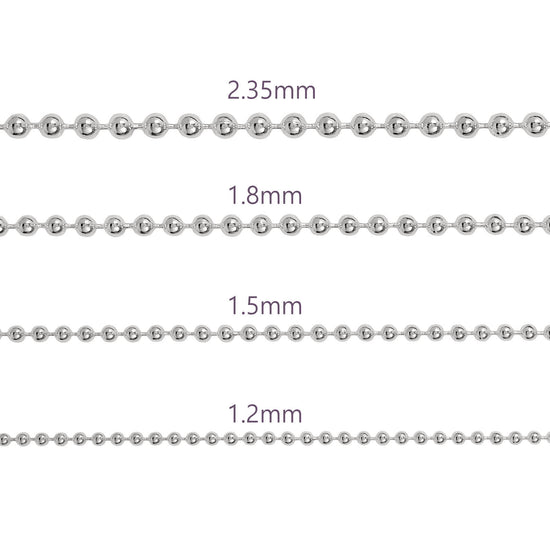 Sterling Silver 1.2mm 1.5mm 1.8mm 2.35mm Bead Chains By the Inch RIVA Precision