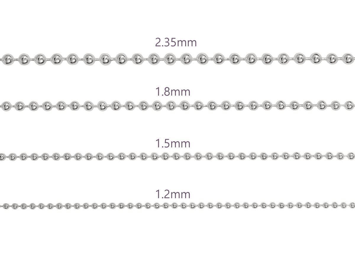 Sterling Silver 1.2mm 1.5mm 1.8mm 2.35mm Bead Chains By the Inch RIVA Precision