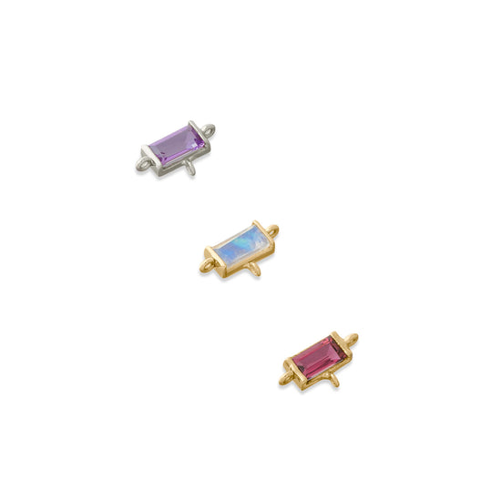 Hand Chain Baguette Birthstone Connector Ruby 14K Gold on White background