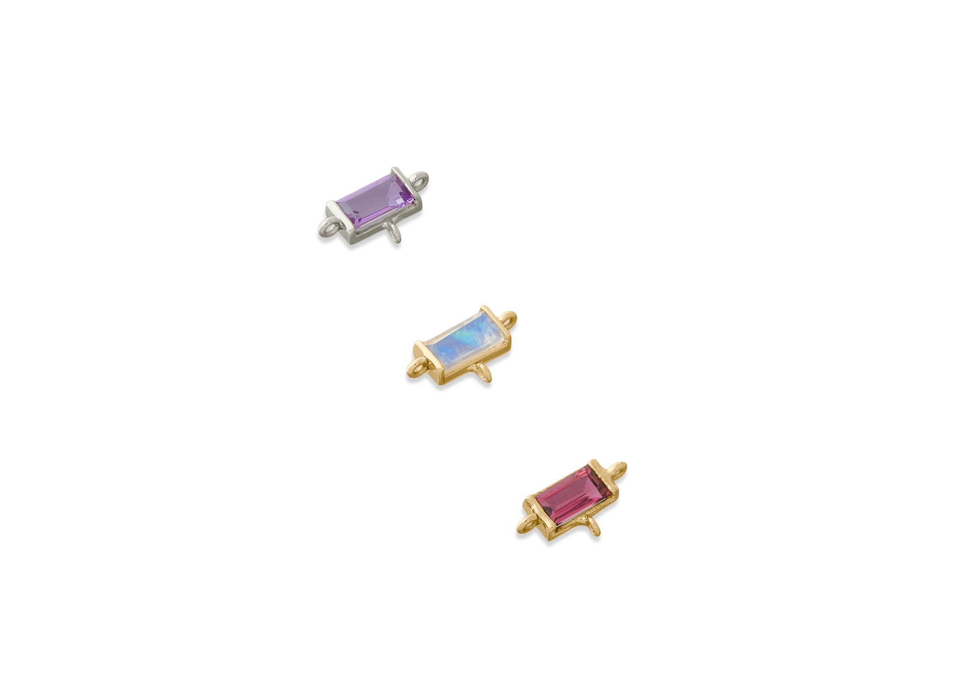 Hand Chain Baguette Birthstone Connector Ruby 14K Gold on White background