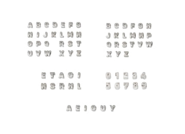 Set of silver letters and numbers on a white background