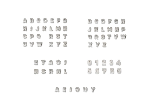 Set of silver letters and numbers on a white background