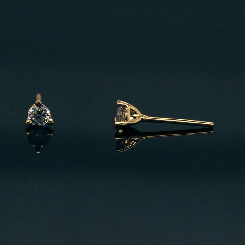 Photo of 2.9mm Round 3-Prong Fairmined Gold Stud Earring Mountings from RIVA Precision