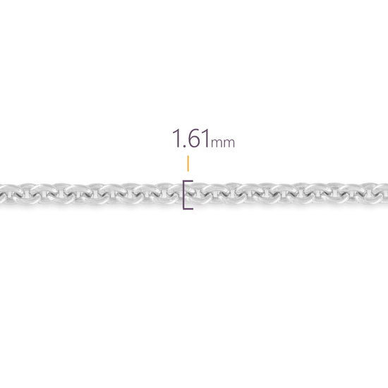 Silver chain with a thickness measurement of 1.61mm on a white background