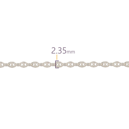 Silver chain with a measurement of 2.35 mm on a white background