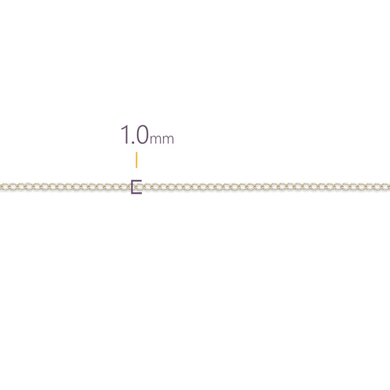 Silver chain with a measurement of 1.0 mm on a white background