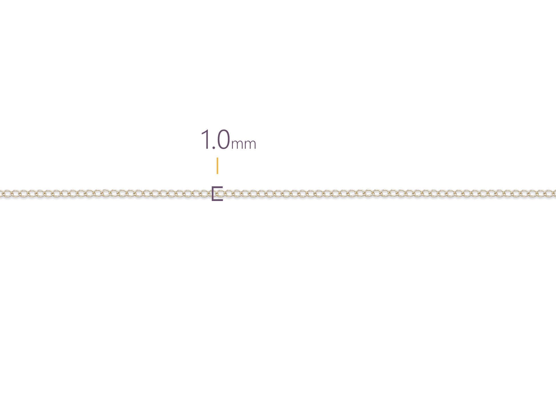 Silver chain with a measurement of 1.0 mm on a white background