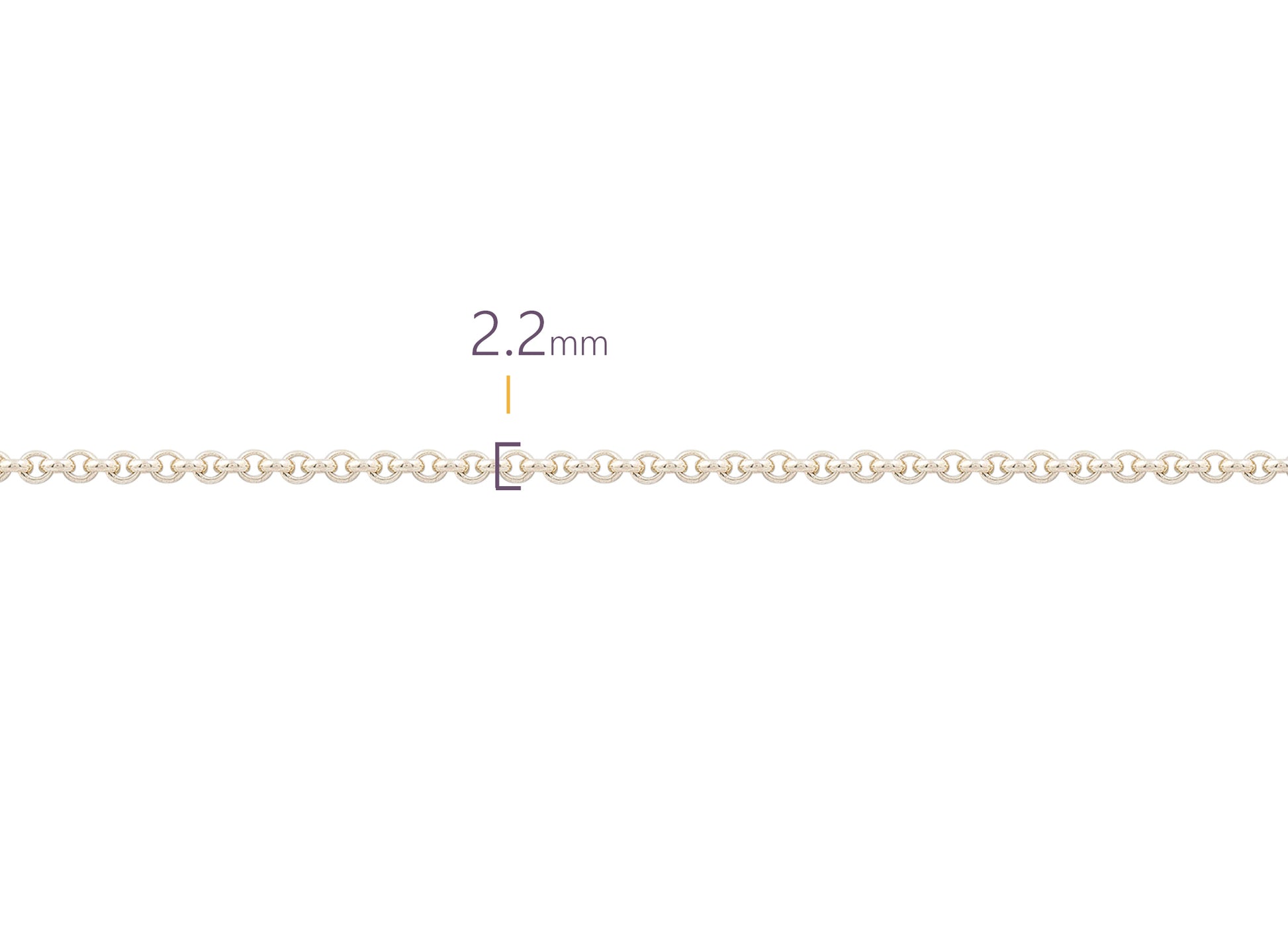 Silver chain with a width of 2.2mm on a white background