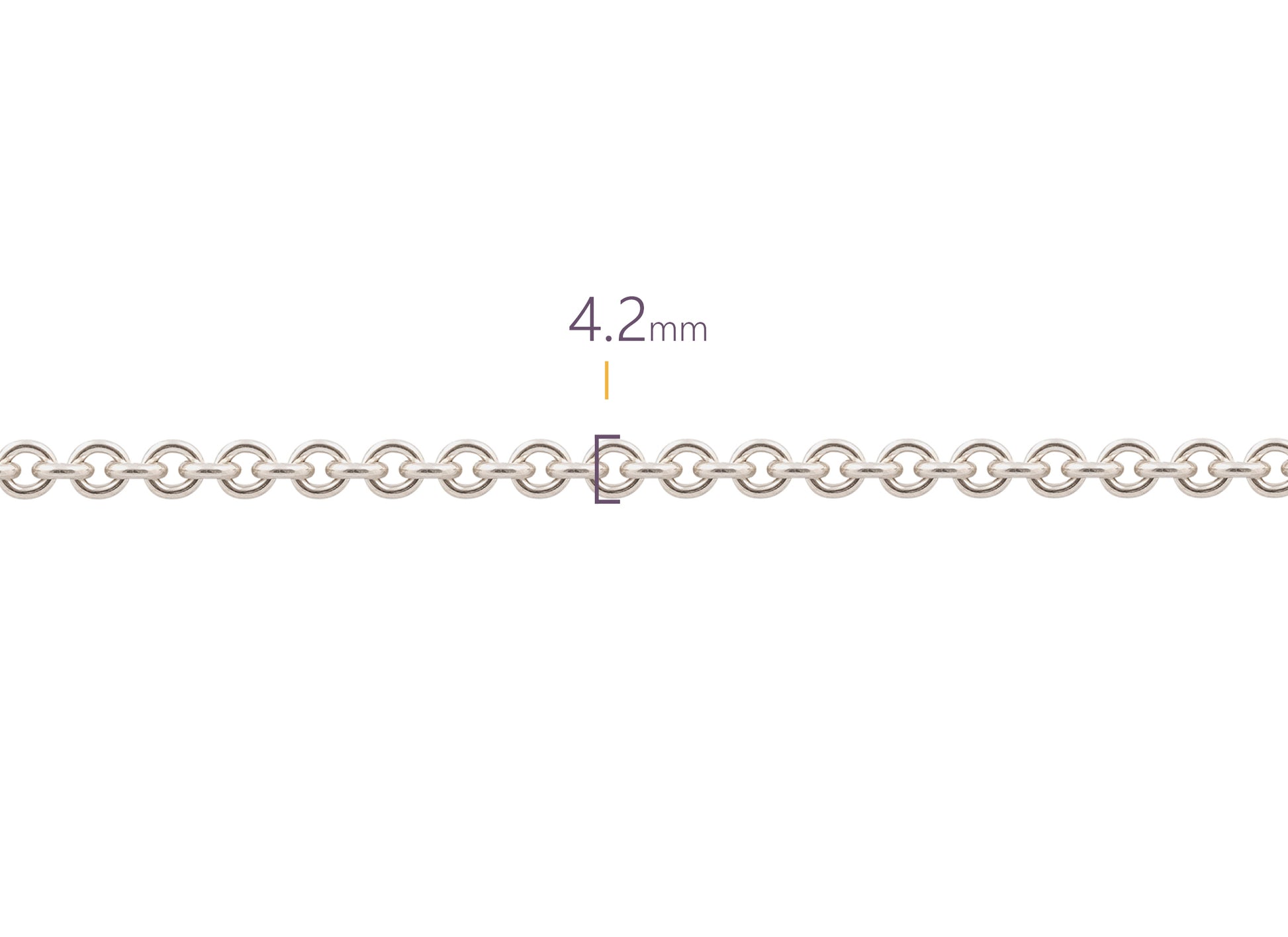 Silver chain with a width of 4.2mm on a white background