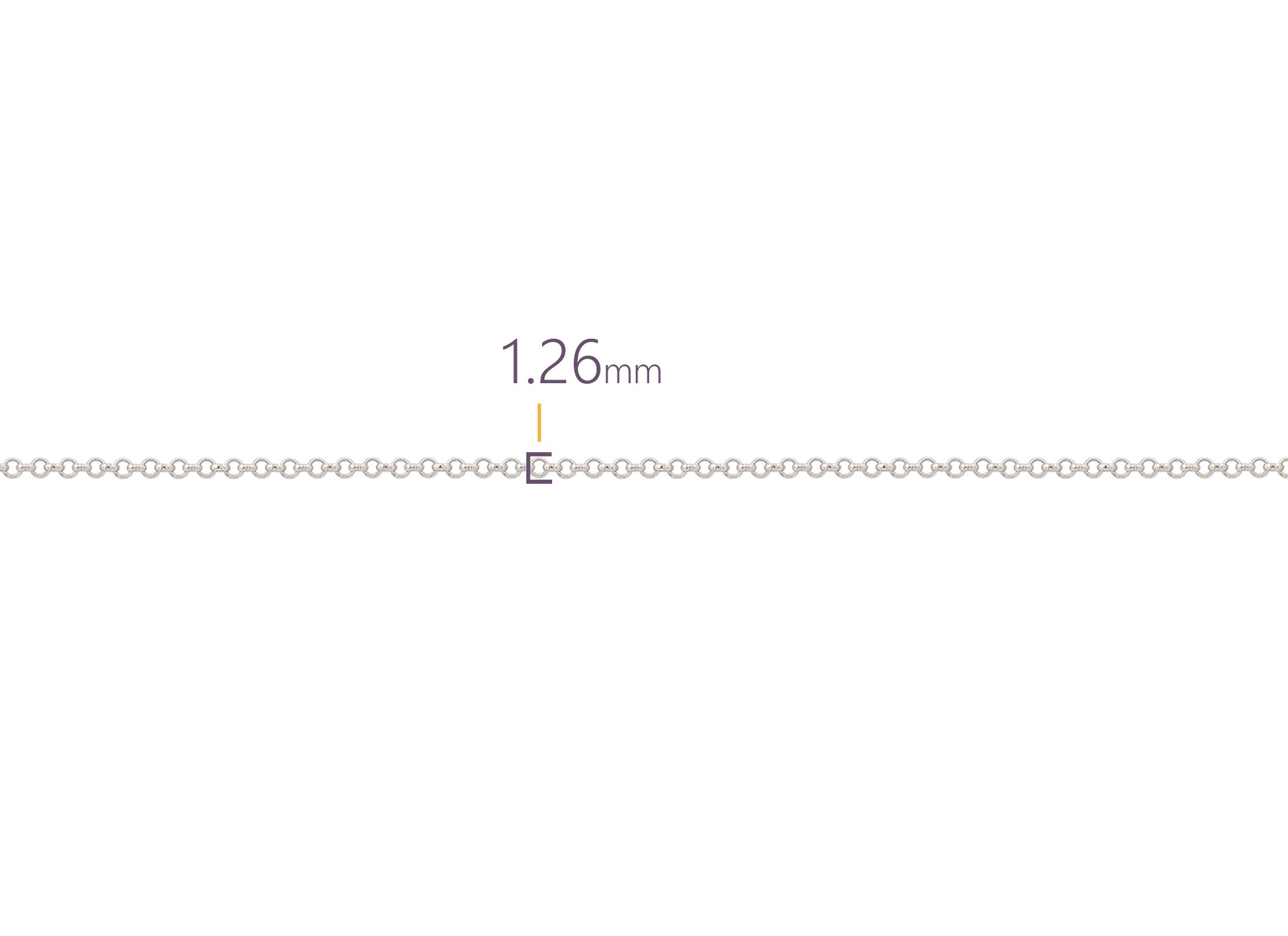 Thin silver chain with measurement '1.26mm' on a white background