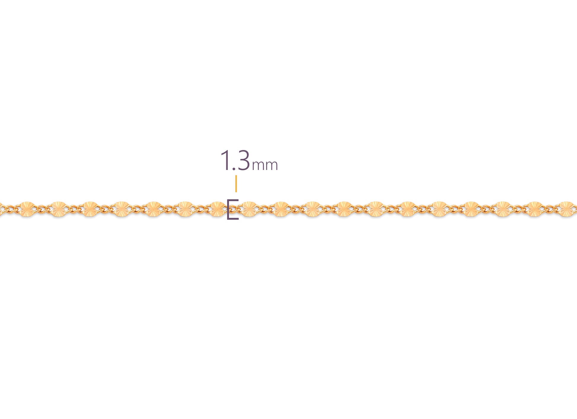 Gold chain with a thickness of 1.3mm on a white background