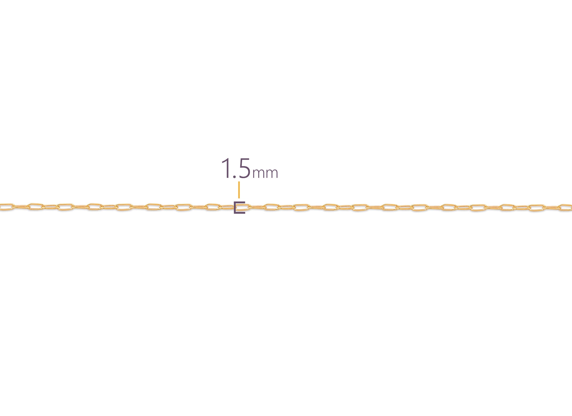 Gold chain with a width of 1.5mm on a white background