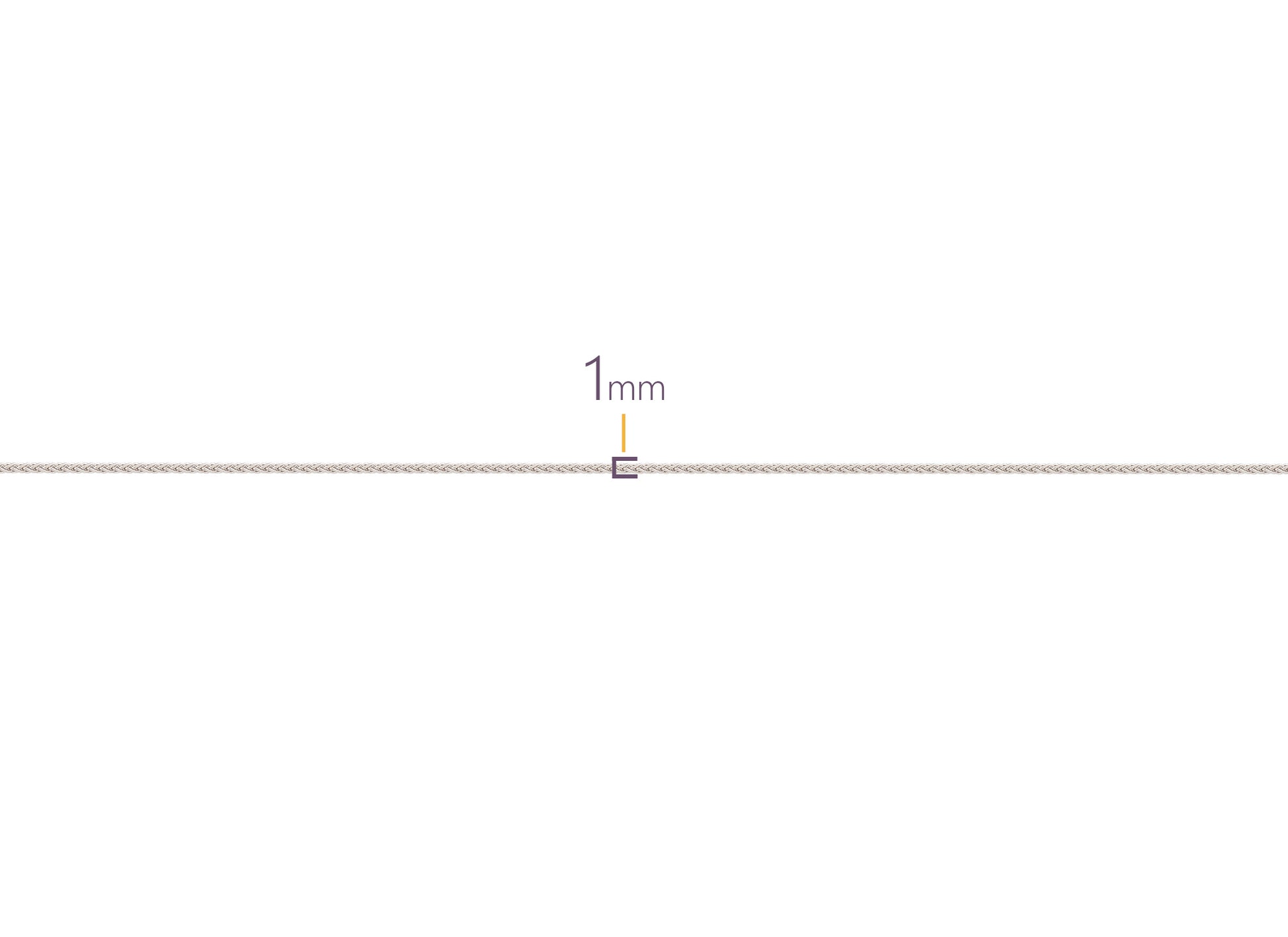 Measurement of a thin wire with a label indicating 1 mm on a white background