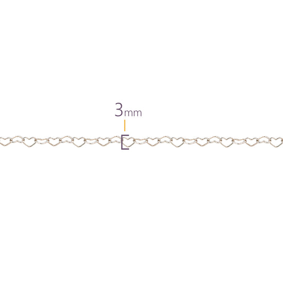 Silver chain with heart links on a white background