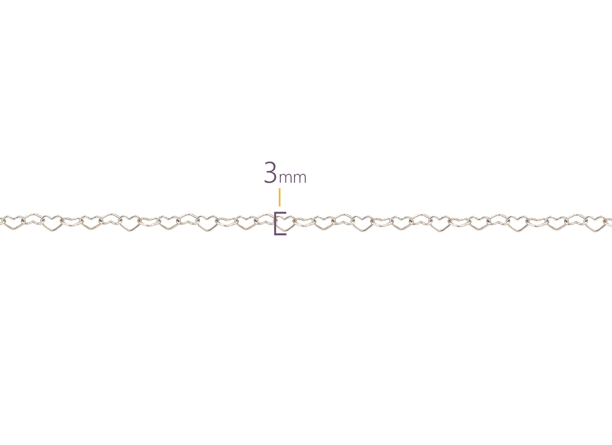 Silver chain with heart links on a white background