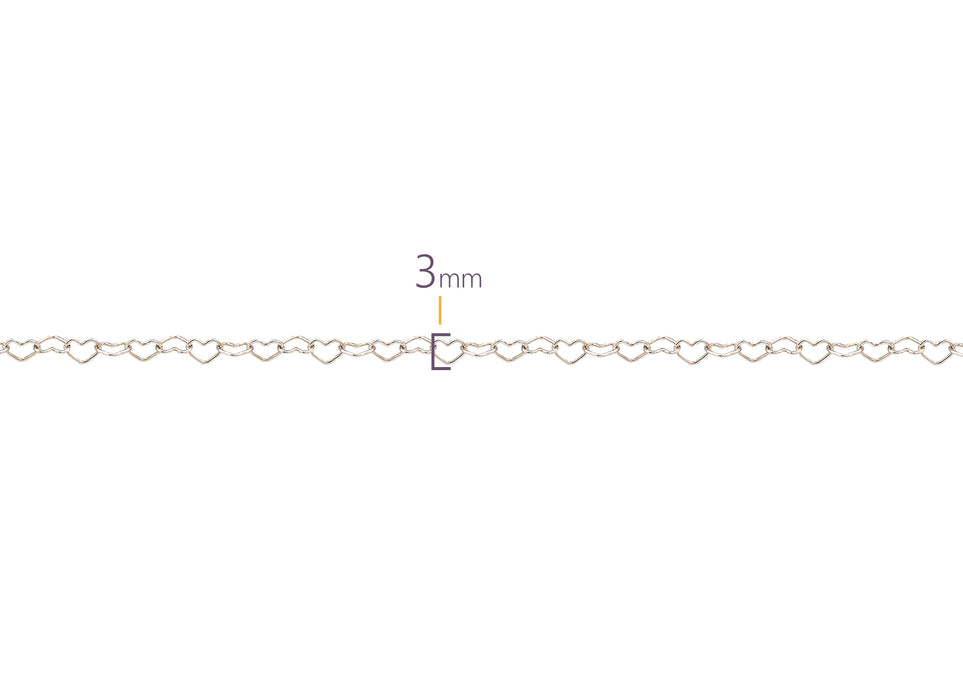 3mm Heart Chain By the Inch