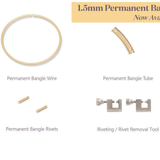 Jewelry-making components including wire, tube, rivets, and tool on a white background with text about a new product release.