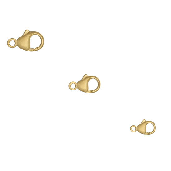 Three oval lobster claw clasps in 14K gold displayed against a white background.