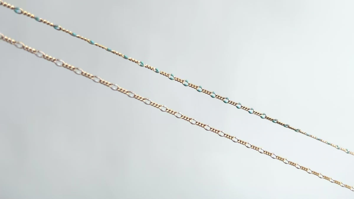 Gold Filled blue enamel 3mm Mixed Link Enamel Chain RIVA Precision 