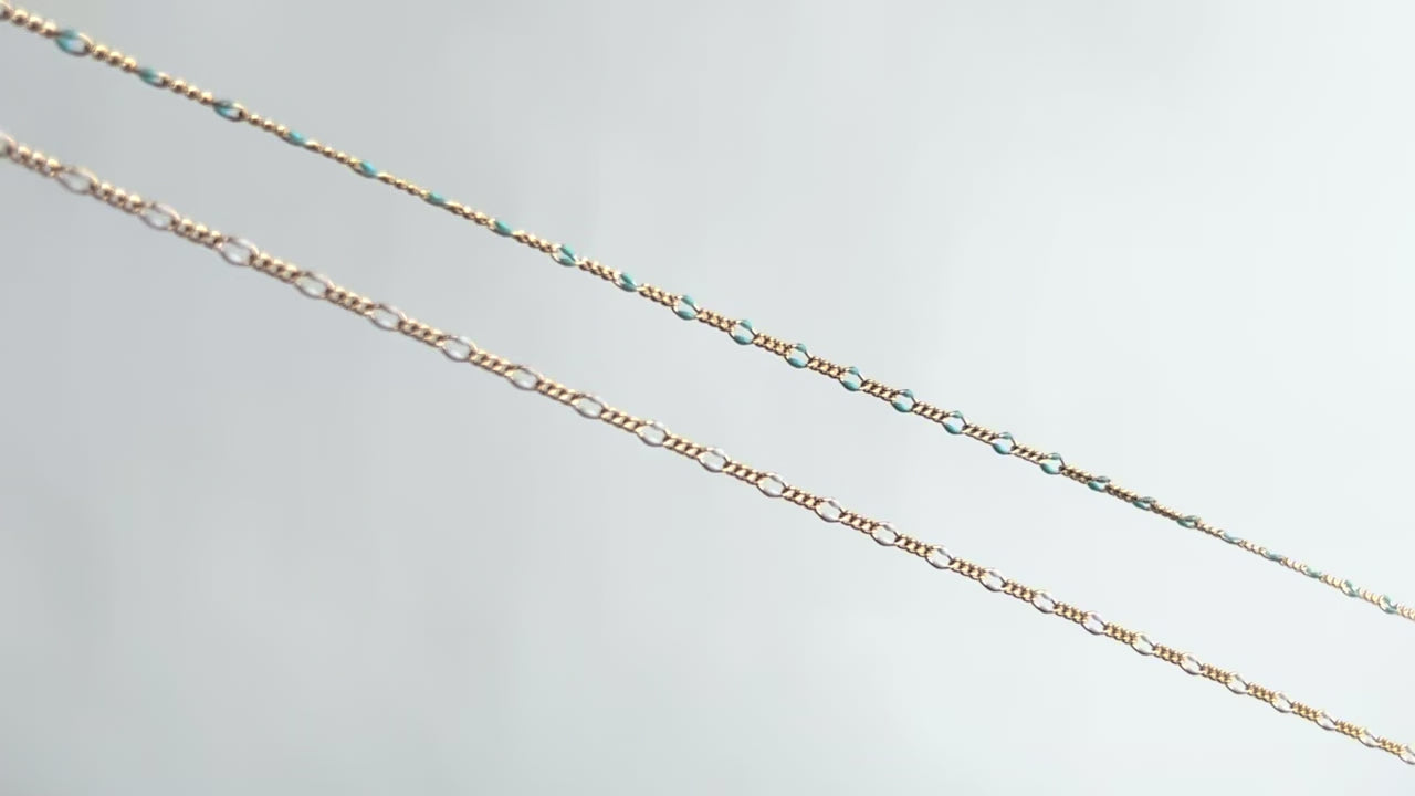 Gold Filled blue enamel 3mm Mixed Link Enamel Chain RIVA Precision 