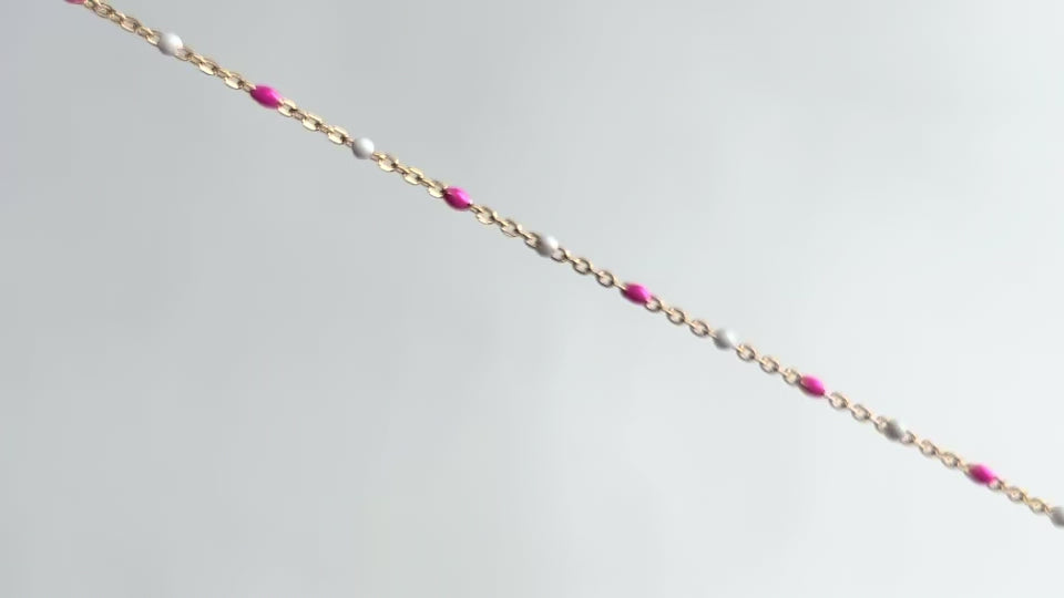 Gold Filled Enamel 1.55mm Pink & White Enamel Cable Chain RIVA Precision 