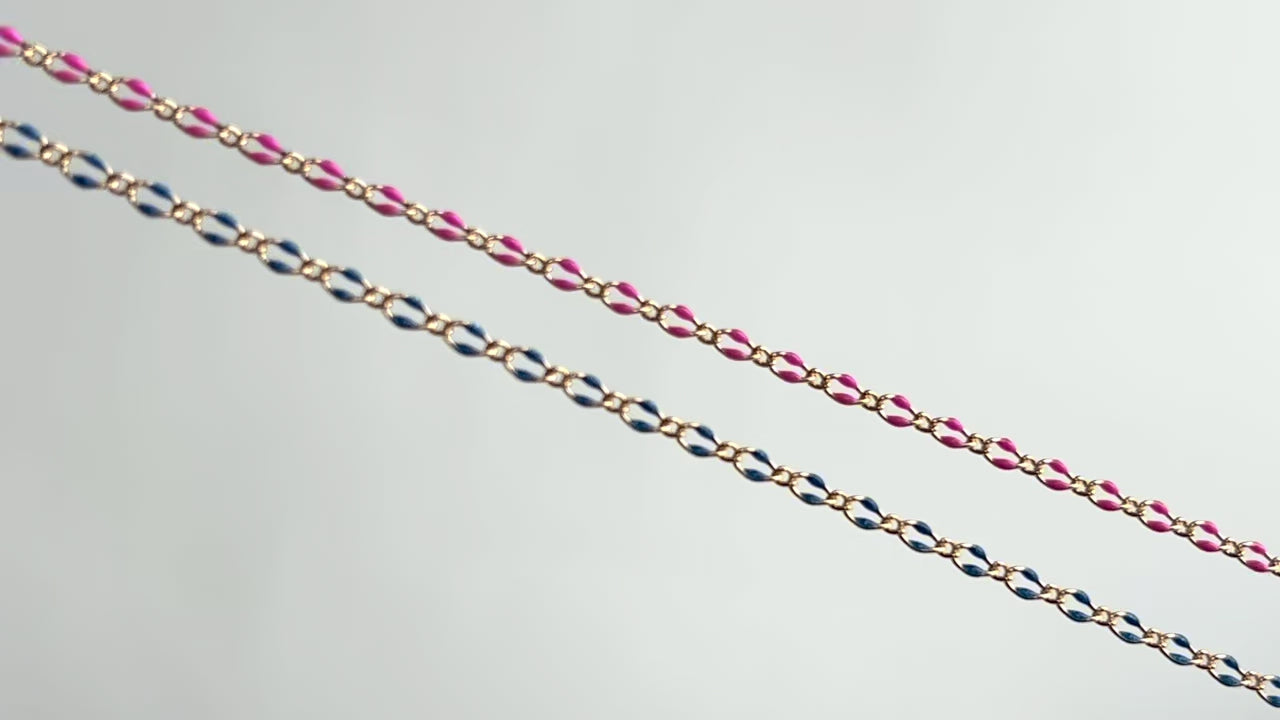 Gold Filled Pink Blue Purple Enamel 3mm Enameled Figaro Chain RIVA Precision 