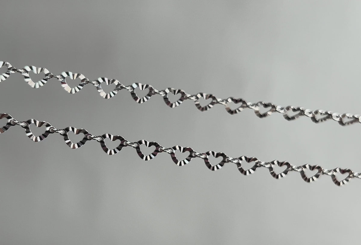 Sterling Silver 8.8mm Hammered Heart Connector Chain By the Inch RIVA Precision 
