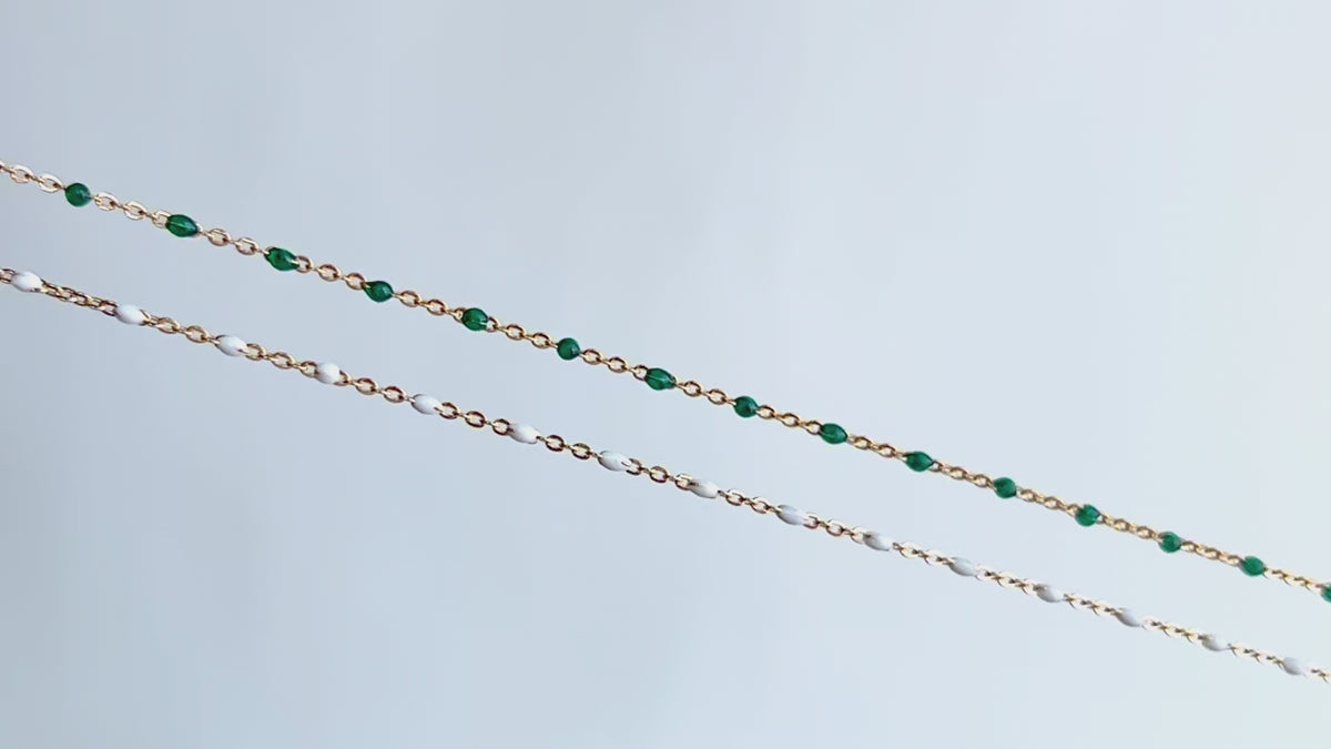 Gold Filled Green and White Enamel 2.15mm Enameled Cable Chain RIVA Precision