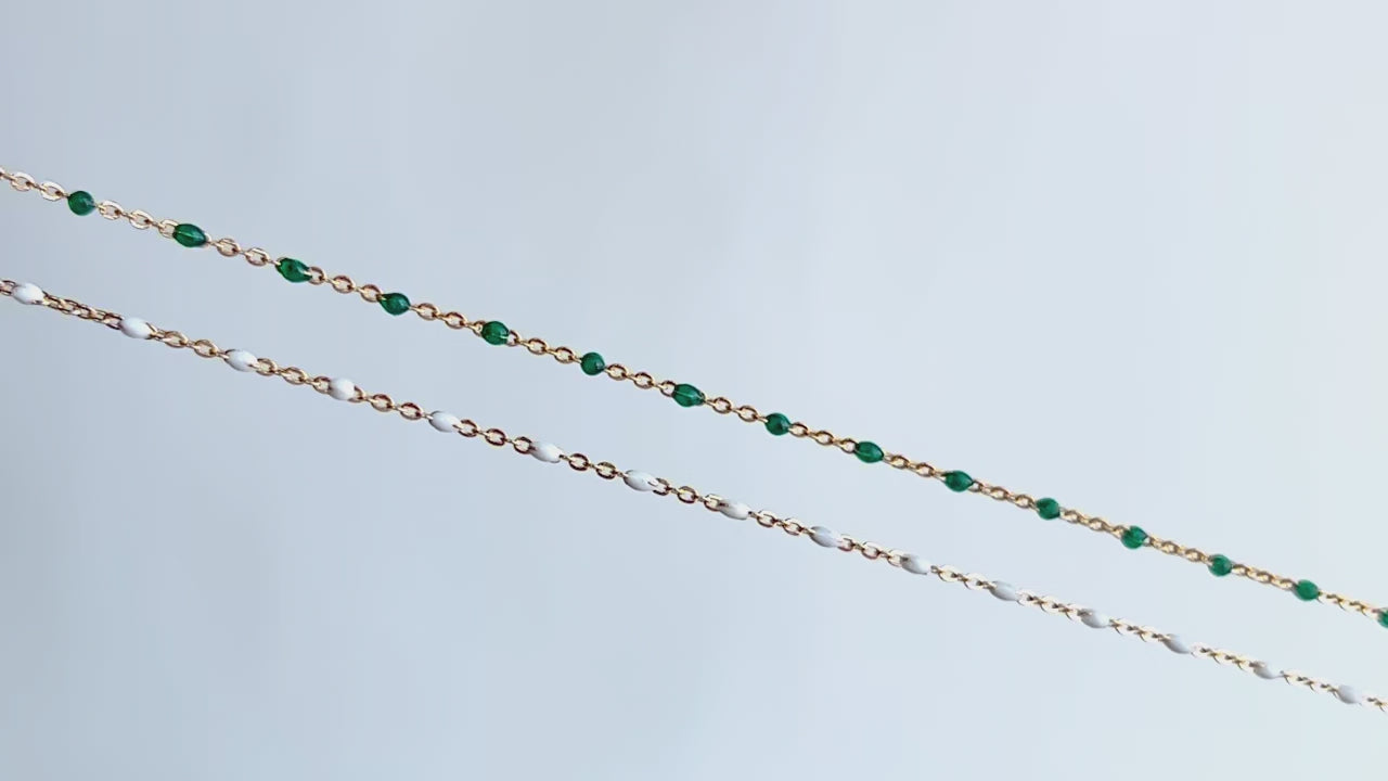 Gold Filled Green and White Enamel 2.15mm Enameled Cable Chain RIVA Precision