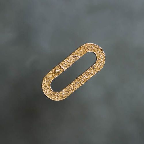 Elongated Flat Paper Clip Invisible Clasp in wormwood textured yellow gold from RIVA Precision