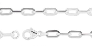 4.1mm 4mm Flat Paper Clip Chain  Sterling Silver Necklace Jewelry Riva Ethical Bulk Made in USA, Brooklyn NY