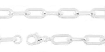 5.12mm Flat Paper Clip Chain Sterling Silver Necklace Jewelry Riva Ethical Bulk Made in USA, Brooklyn NY