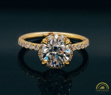 Photo of Round Diamond Halo and Pavé Shank Engagement Ring Semi-Mount in Fairmined Yellow Gold from RIVA Precision